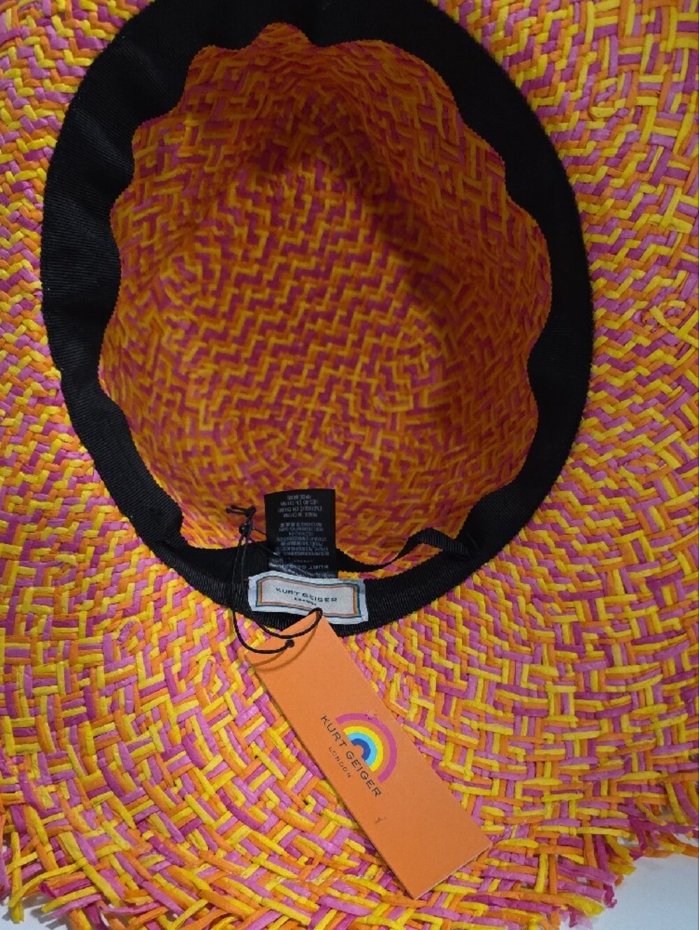 Kurt Geiger Pink and Yellow Woven Straw Hat - Picture 5 of 6